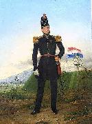 Oil painting with an officer of the KNIL, the Royal Dutch East Indies Army.